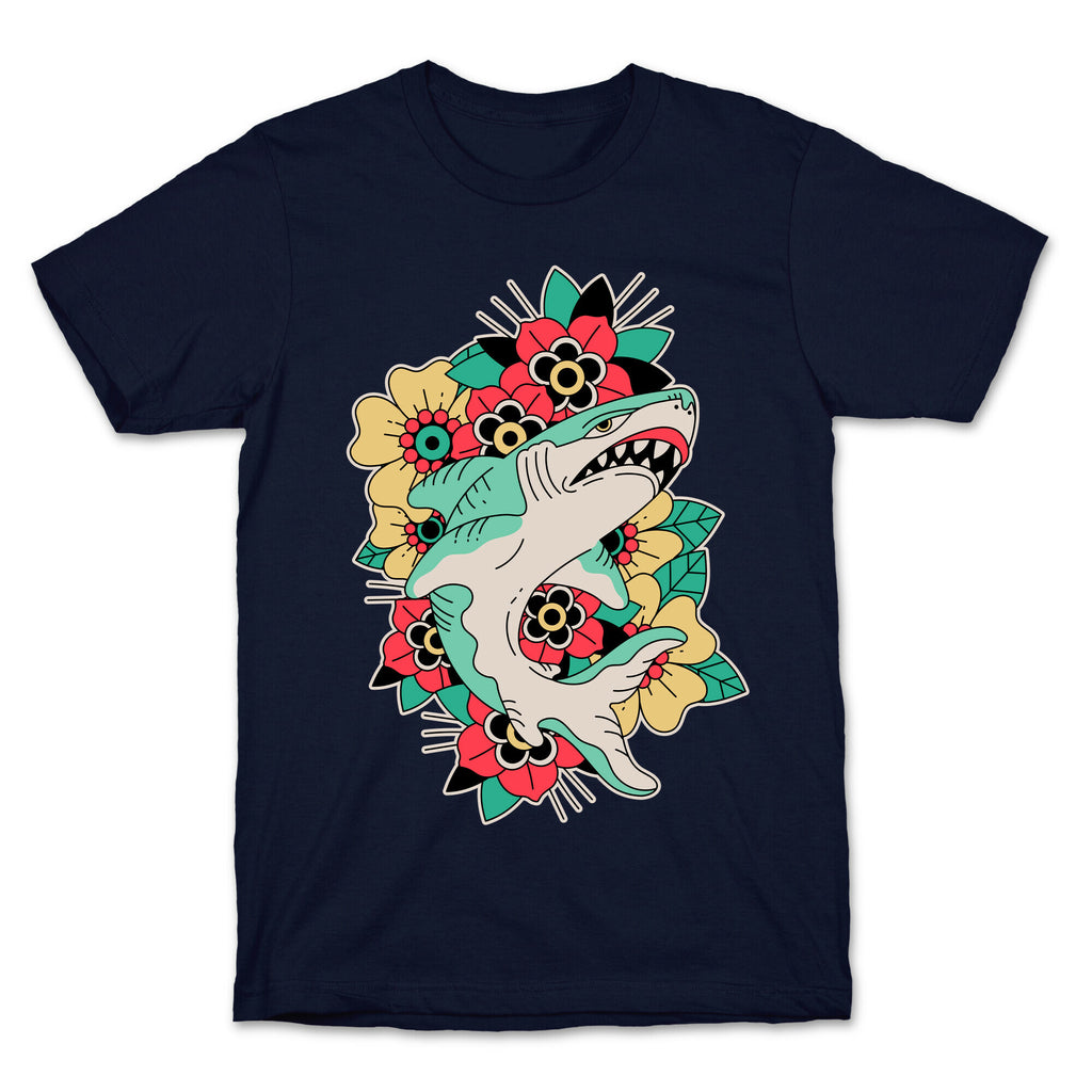 Floral Shark Traditional Tattoo T-Shirt