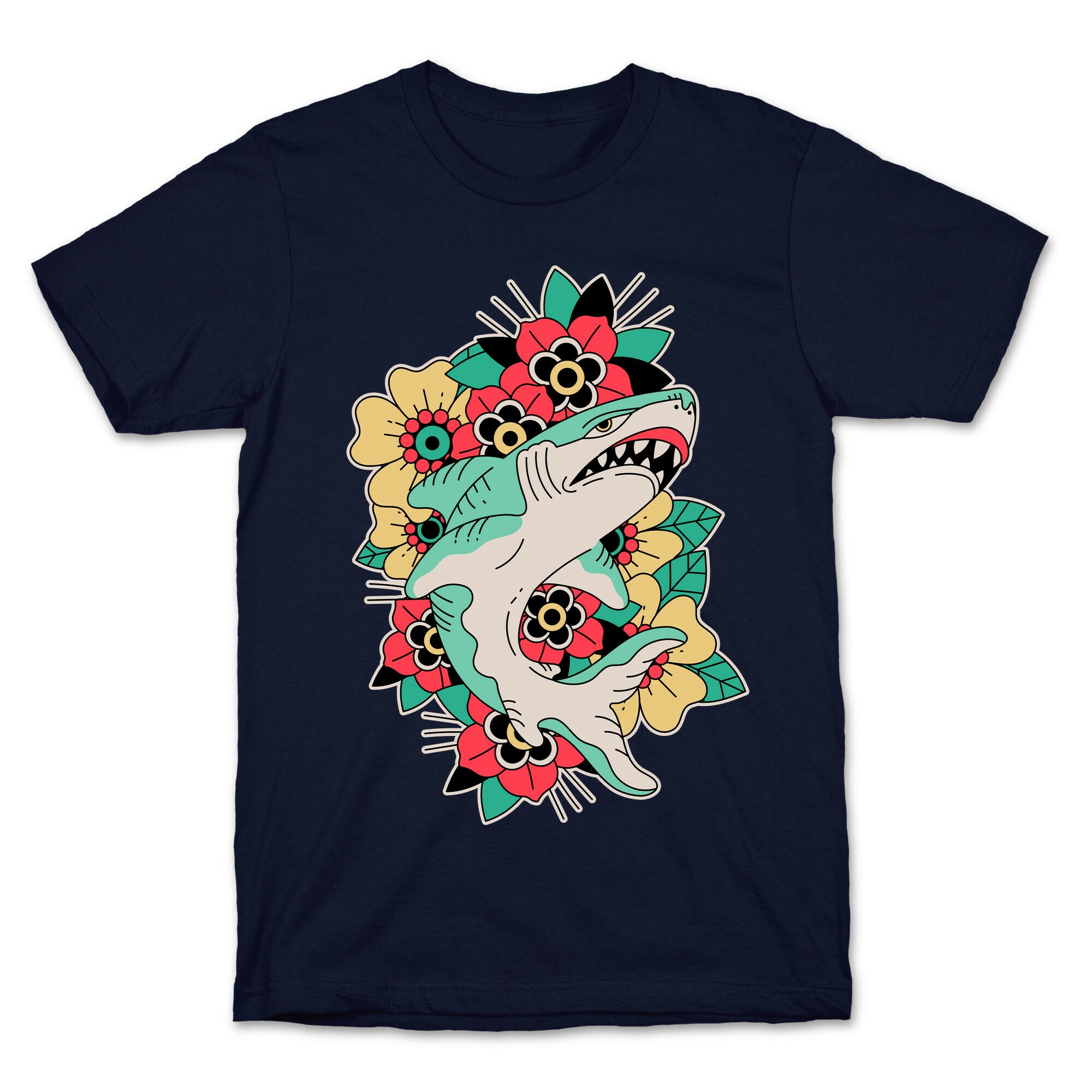 Floral Shark Traditional Tattoo T-Shirt
