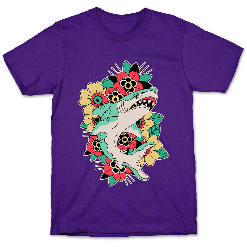Floral Shark Traditional Tattoo T-Shirt