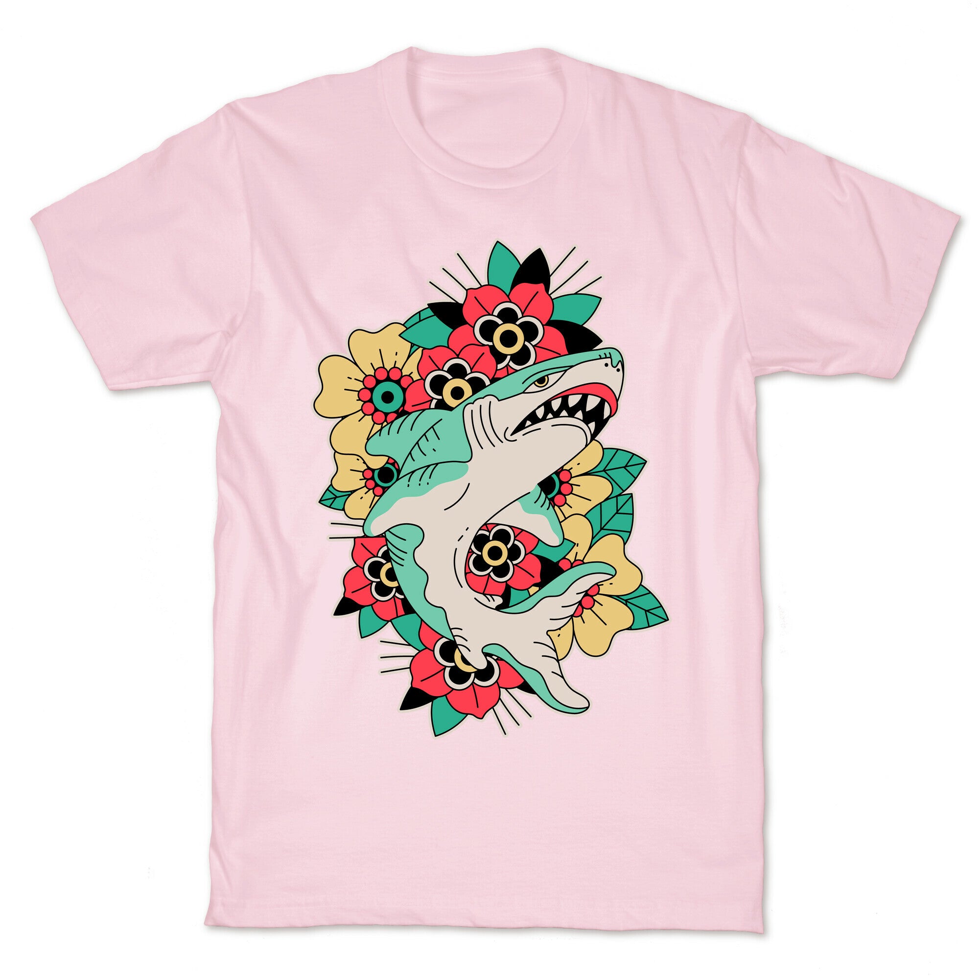 Floral Shark Traditional Tattoo T-Shirt