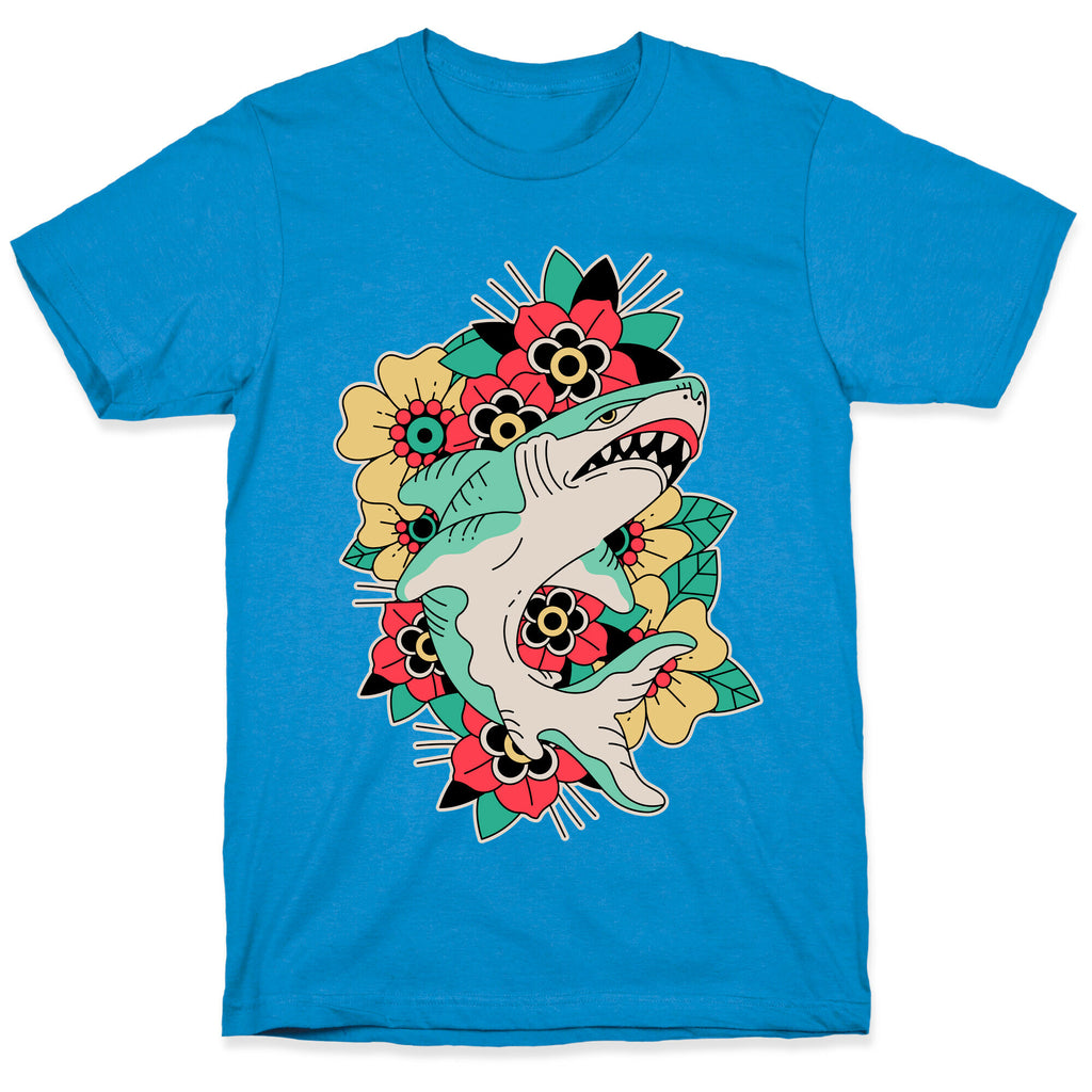 Floral Shark Traditional Tattoo T-Shirt