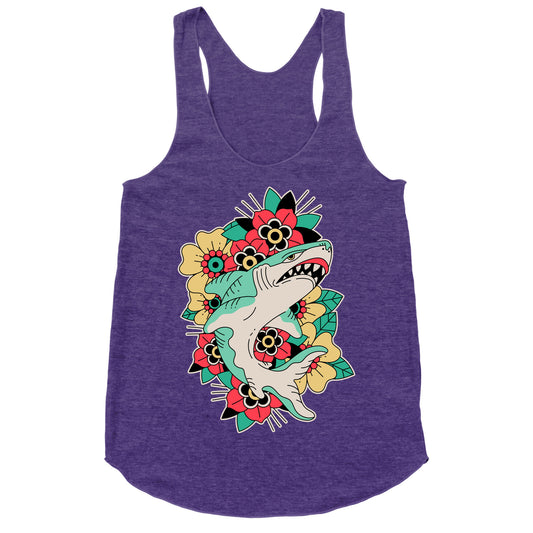 Floral Shark Traditional Tattoo Racerback Tank