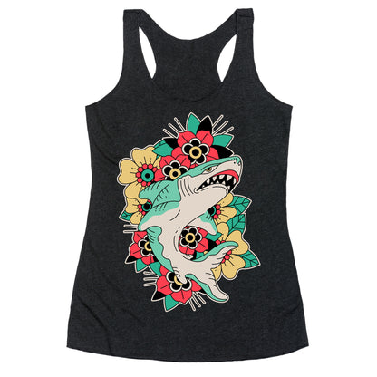 Floral Shark Traditional Tattoo Racerback Tank