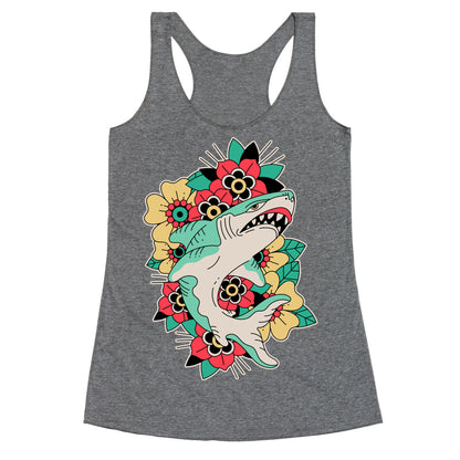 Floral Shark Traditional Tattoo Racerback Tank