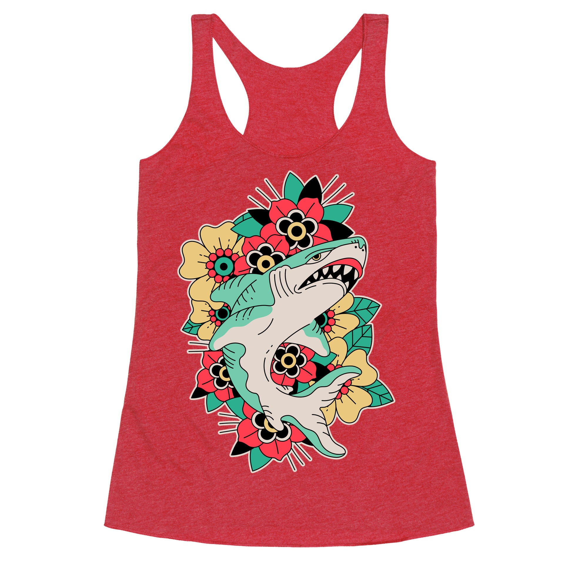 Floral Shark Traditional Tattoo Racerback Tank