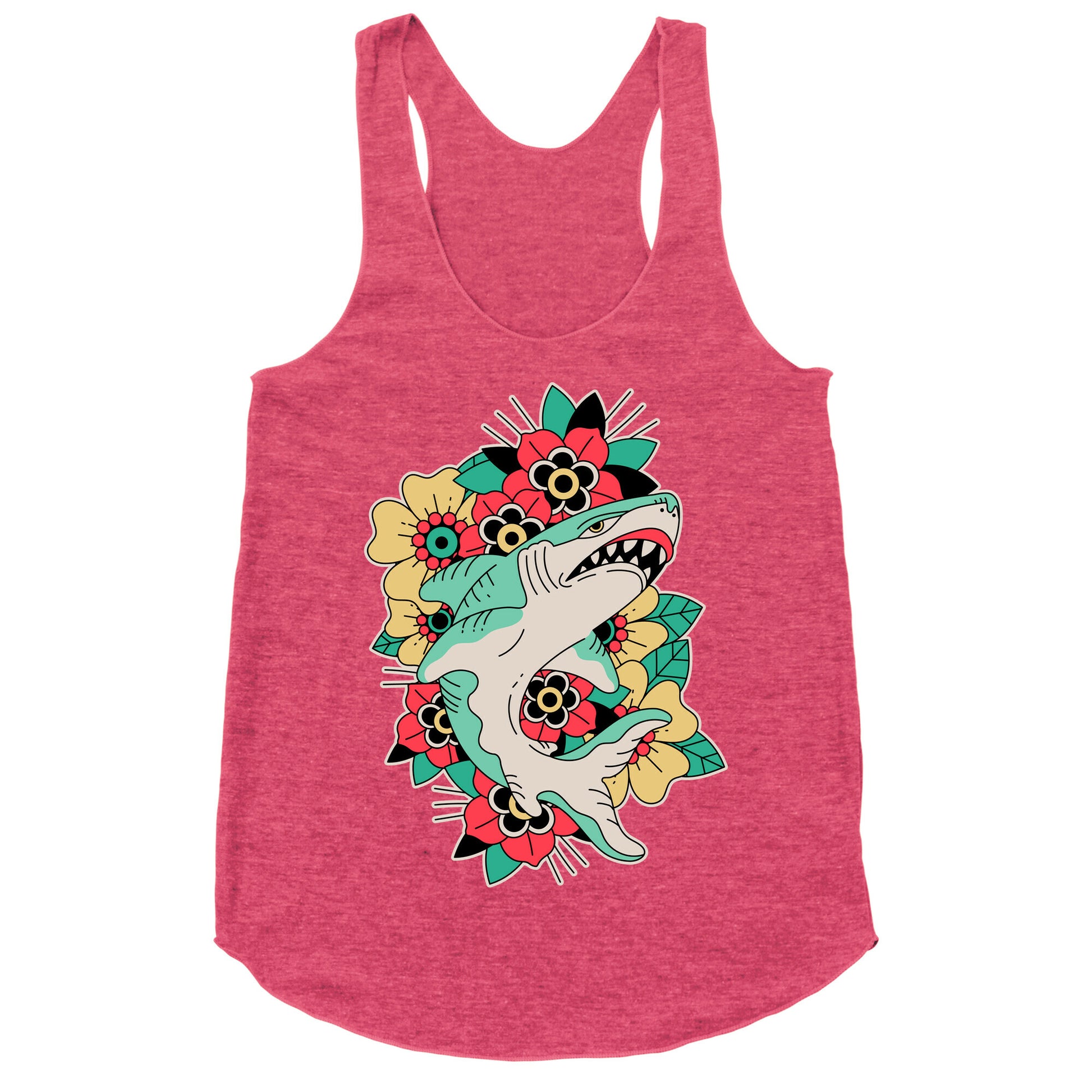 Floral Shark Traditional Tattoo Racerback Tank