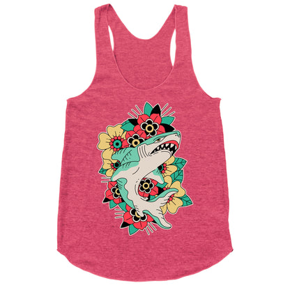 Floral Shark Traditional Tattoo Racerback Tank