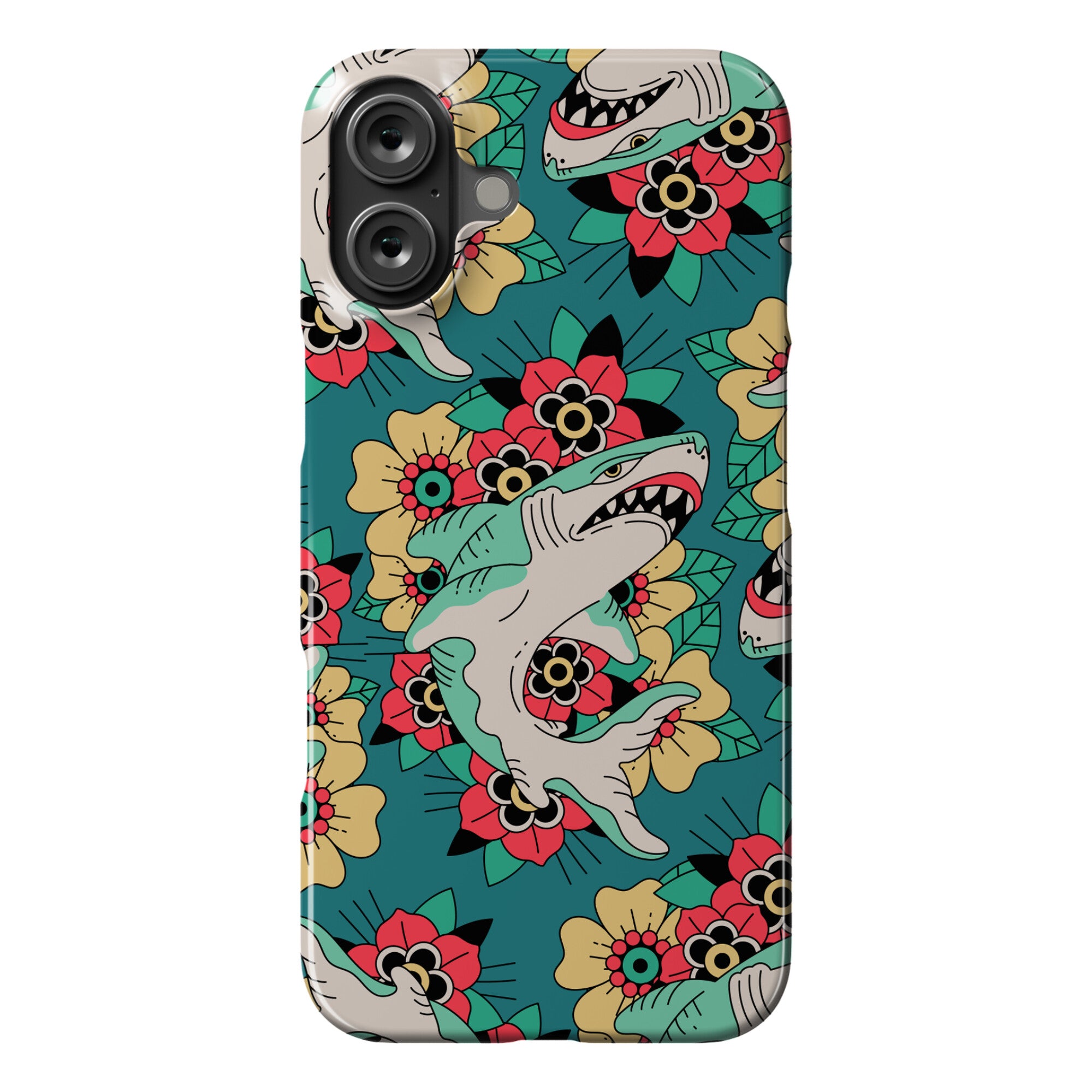 Floral Shark Traditional Tattoo Phone Case