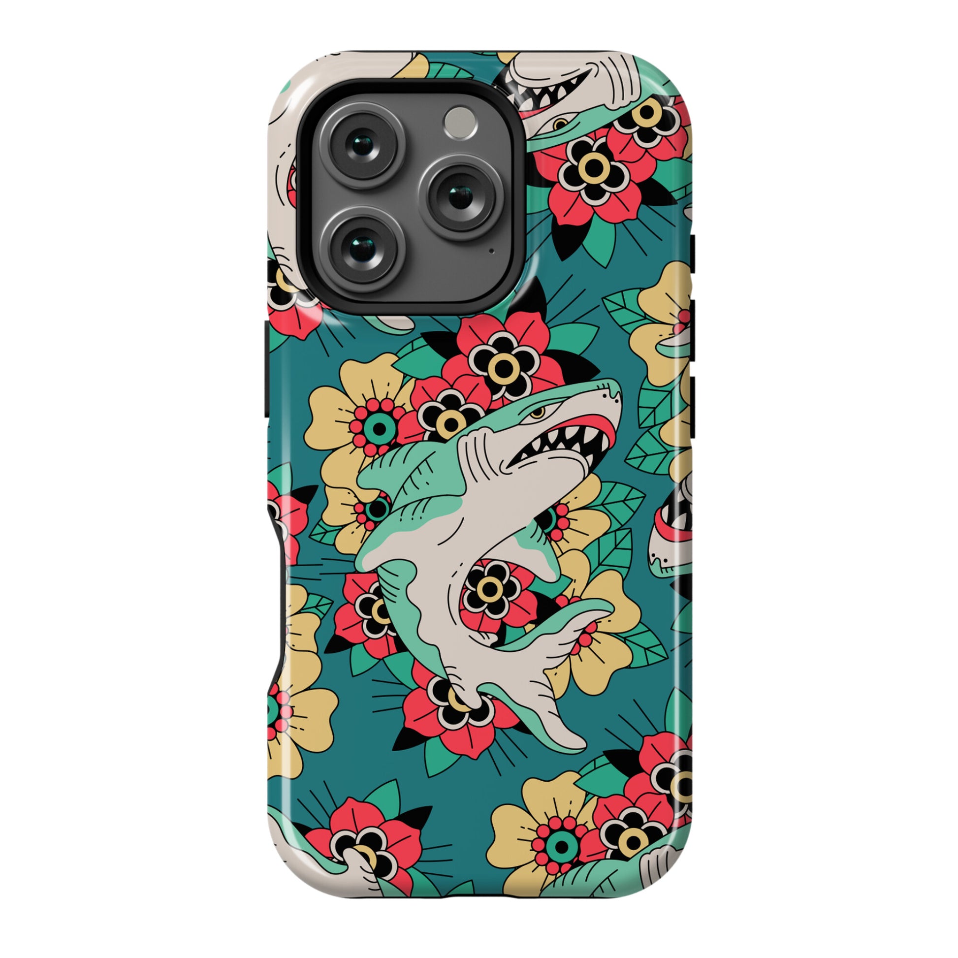 Floral Shark Traditional Tattoo Phone Case