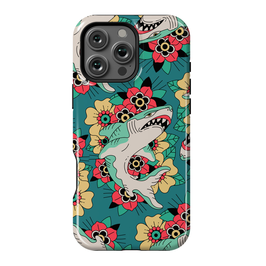 Floral Shark Traditional Tattoo Phone Case