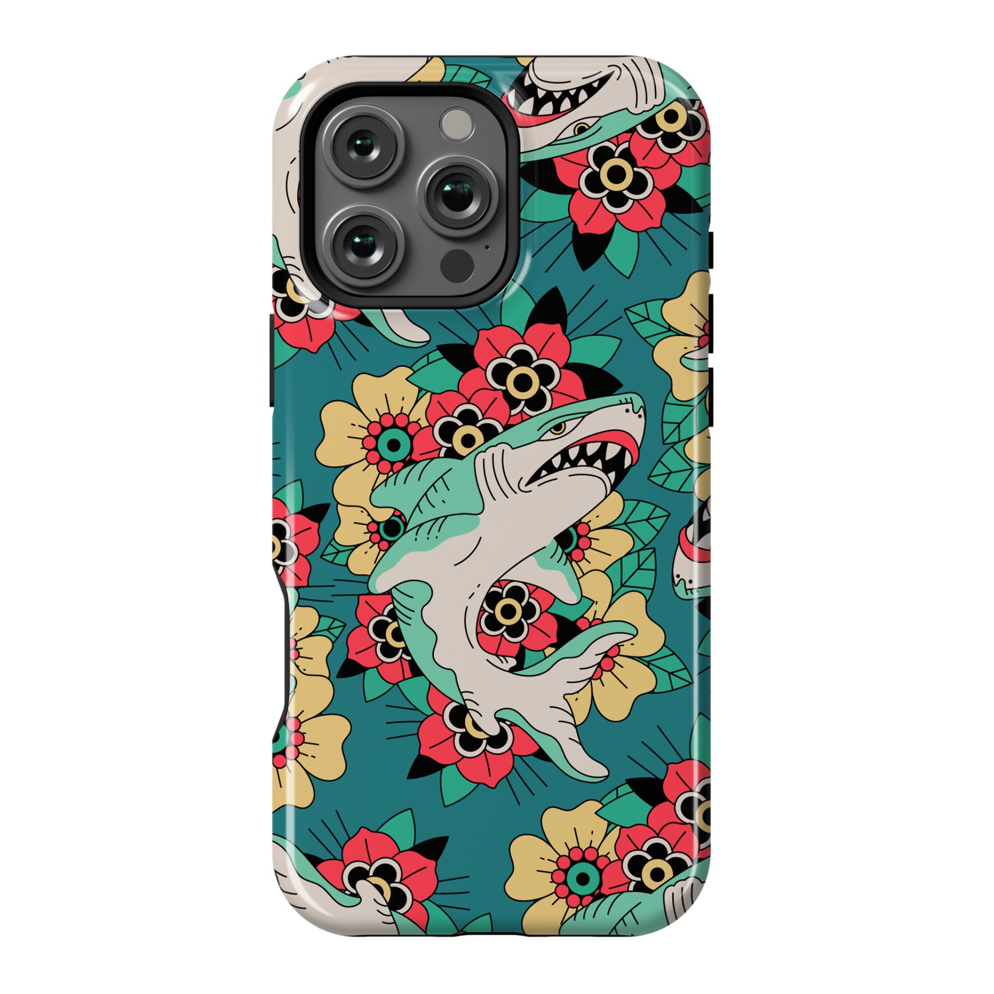 Floral Shark Traditional Tattoo Phone Case