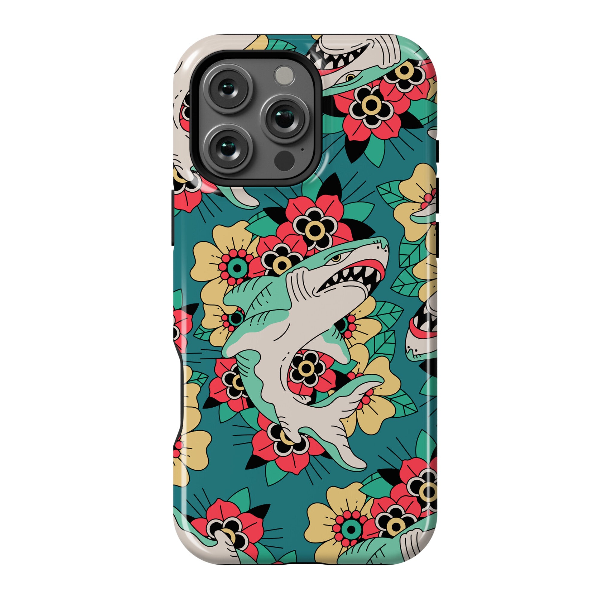 Floral Shark Traditional Tattoo Phone Case
