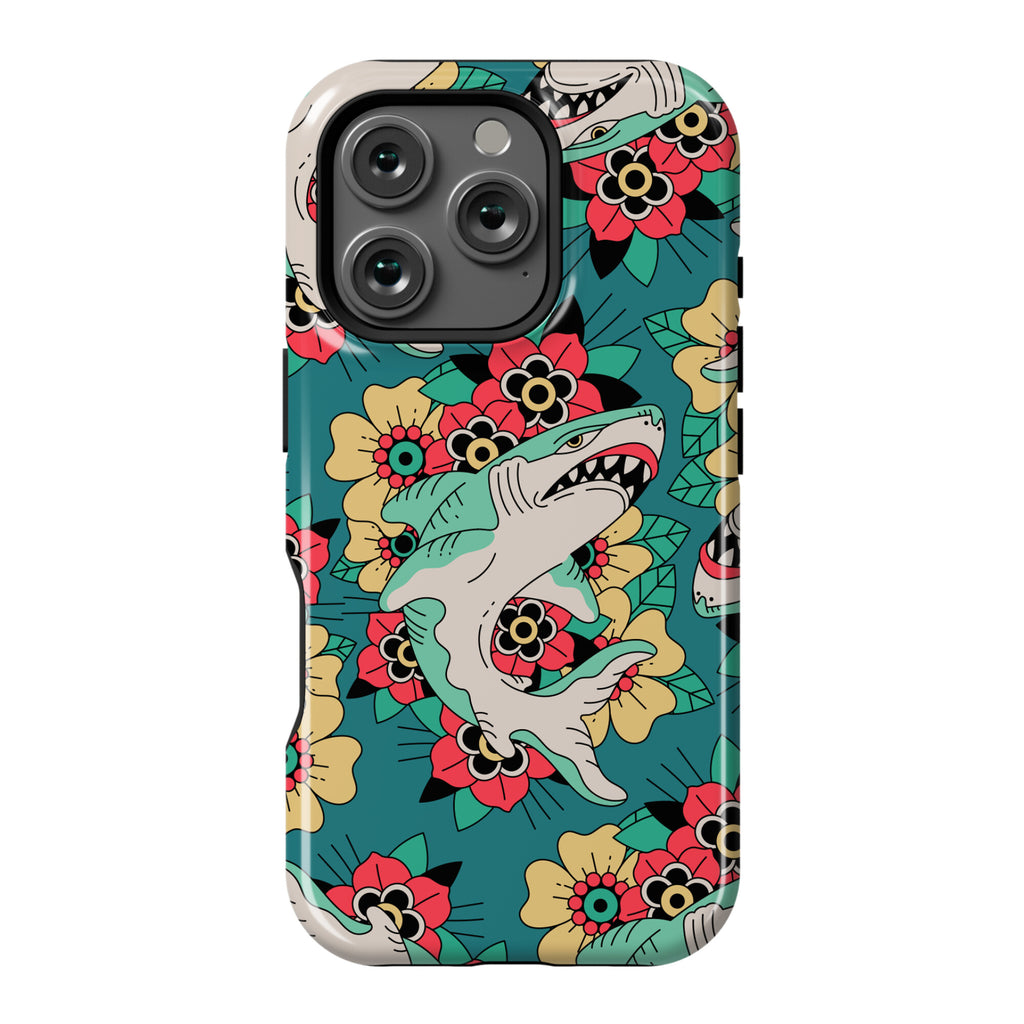Floral Shark Traditional Tattoo Phone Case