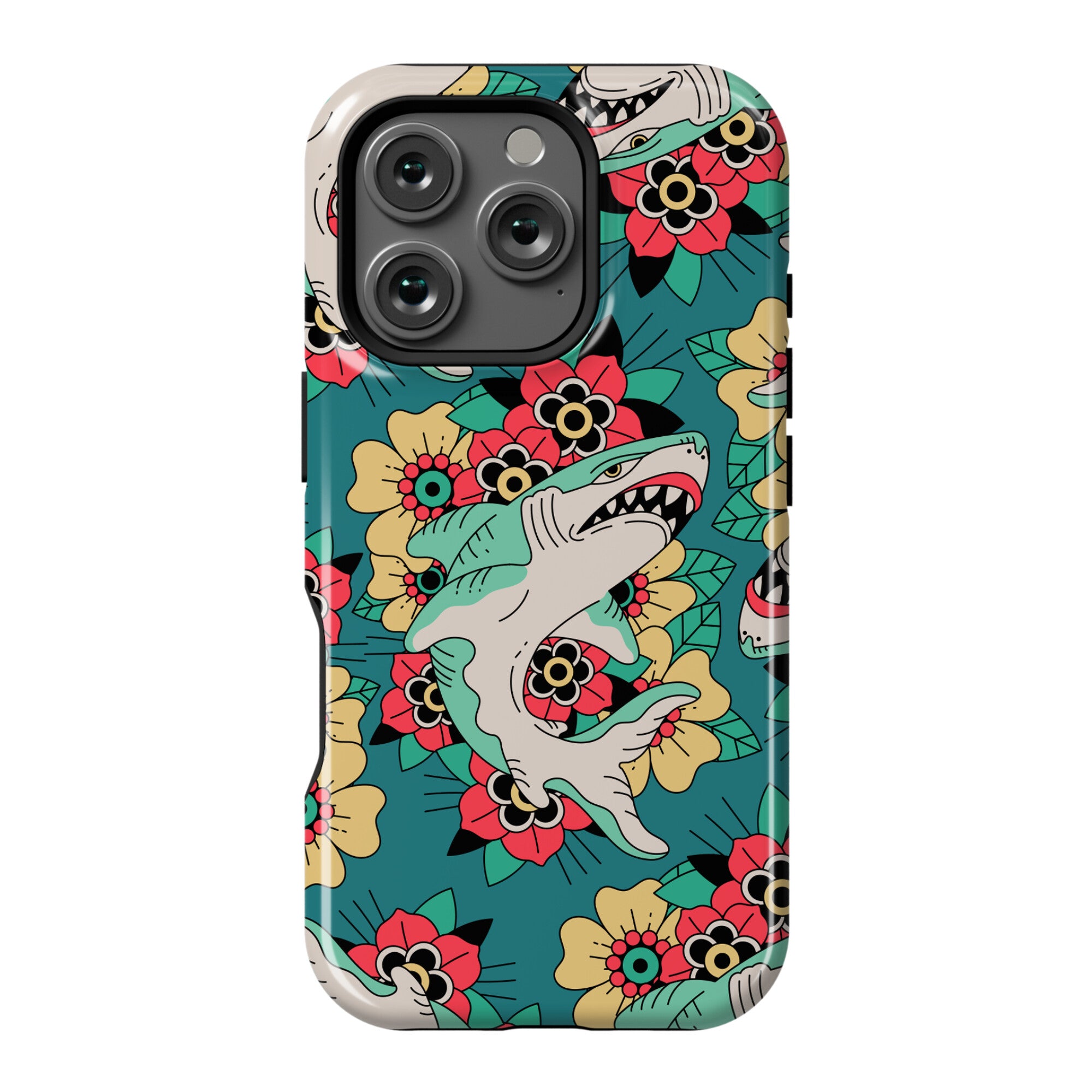 Floral Shark Traditional Tattoo Phone Case