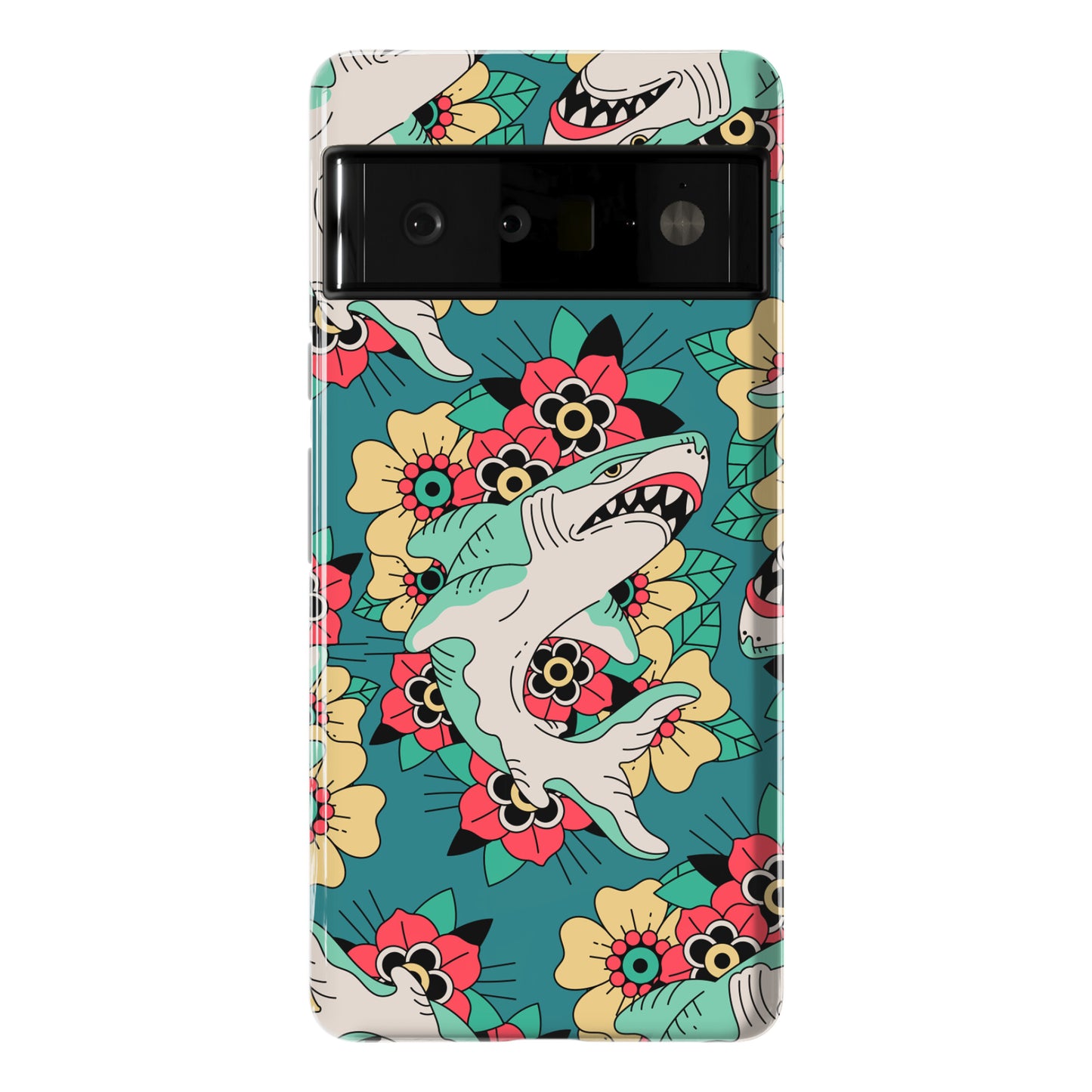 Floral Shark Traditional Tattoo Phone Case