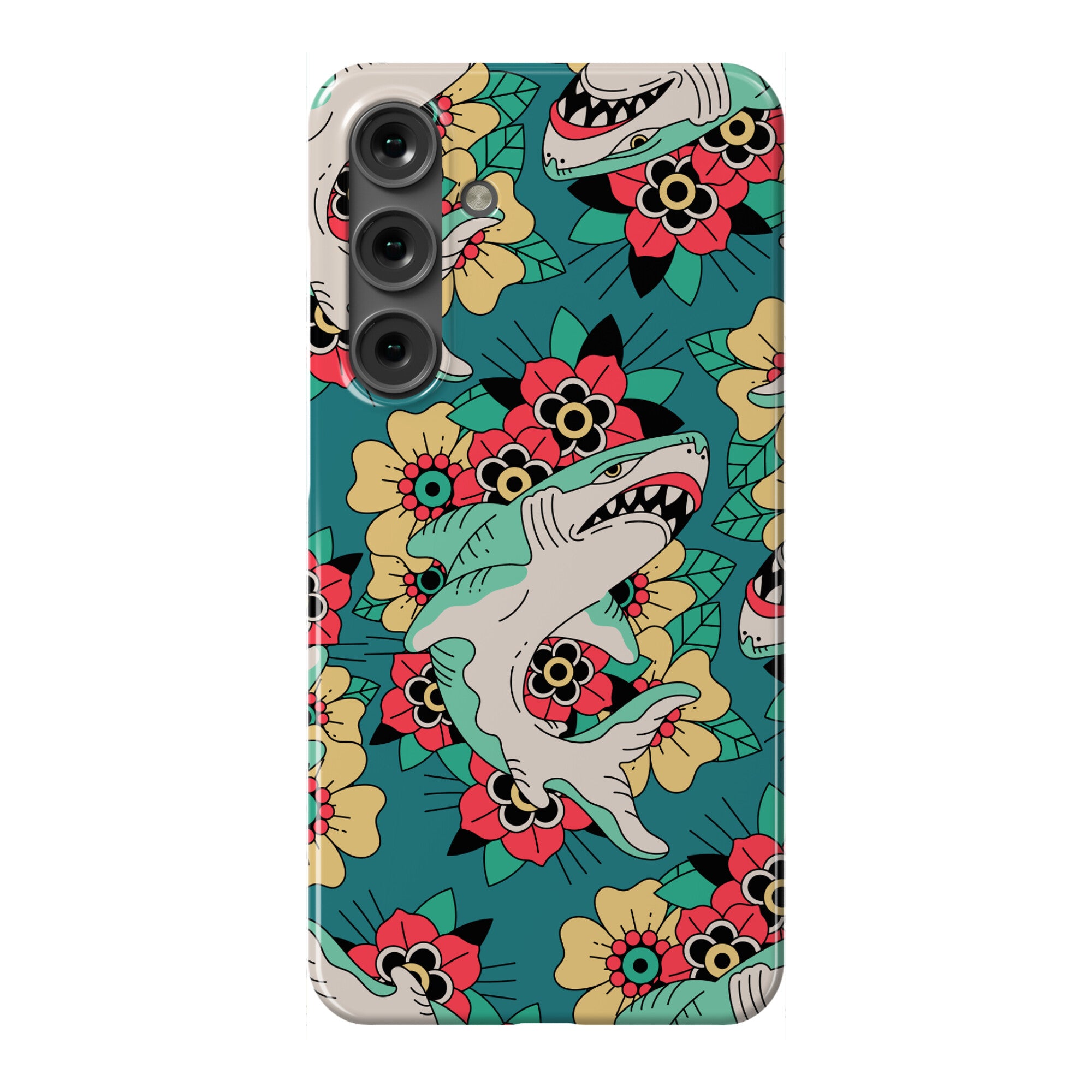 Floral Shark Traditional Tattoo Phone Case