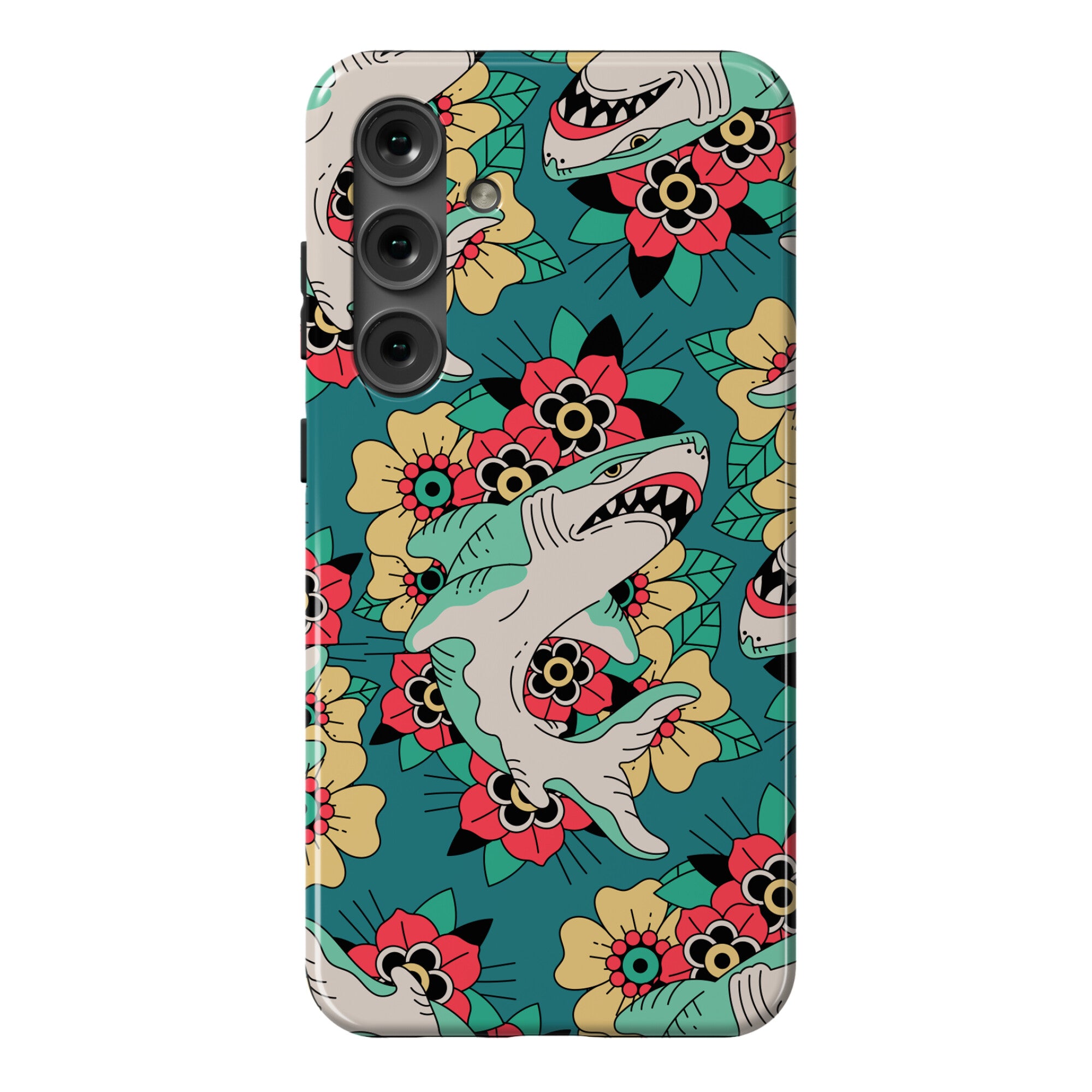 Floral Shark Traditional Tattoo Phone Case