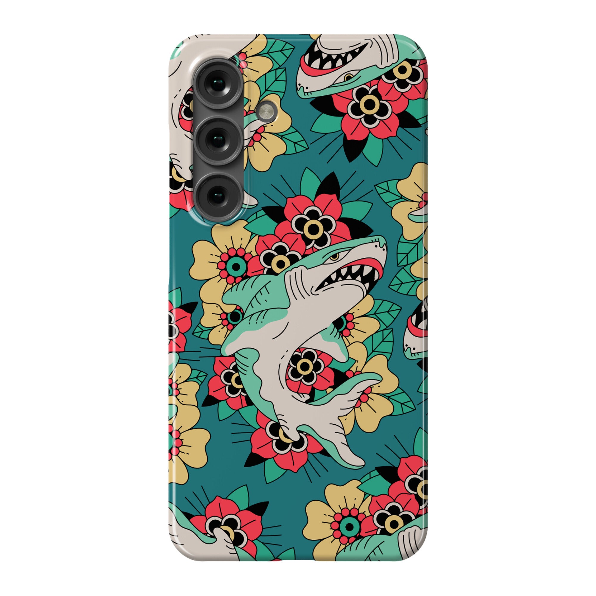 Floral Shark Traditional Tattoo Phone Case