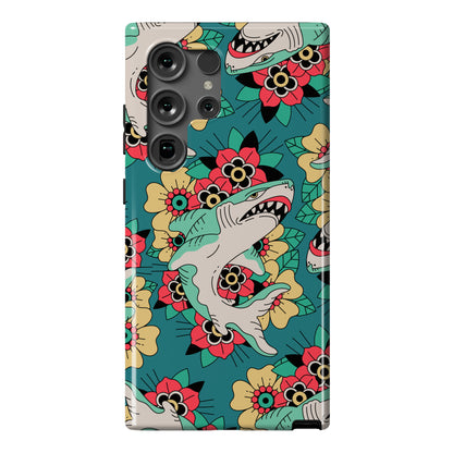 Floral Shark Traditional Tattoo Phone Case