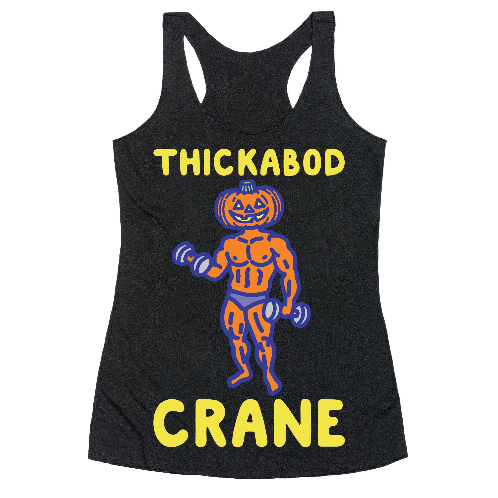 Thickabod Crane Parody White Print Racerback Tank