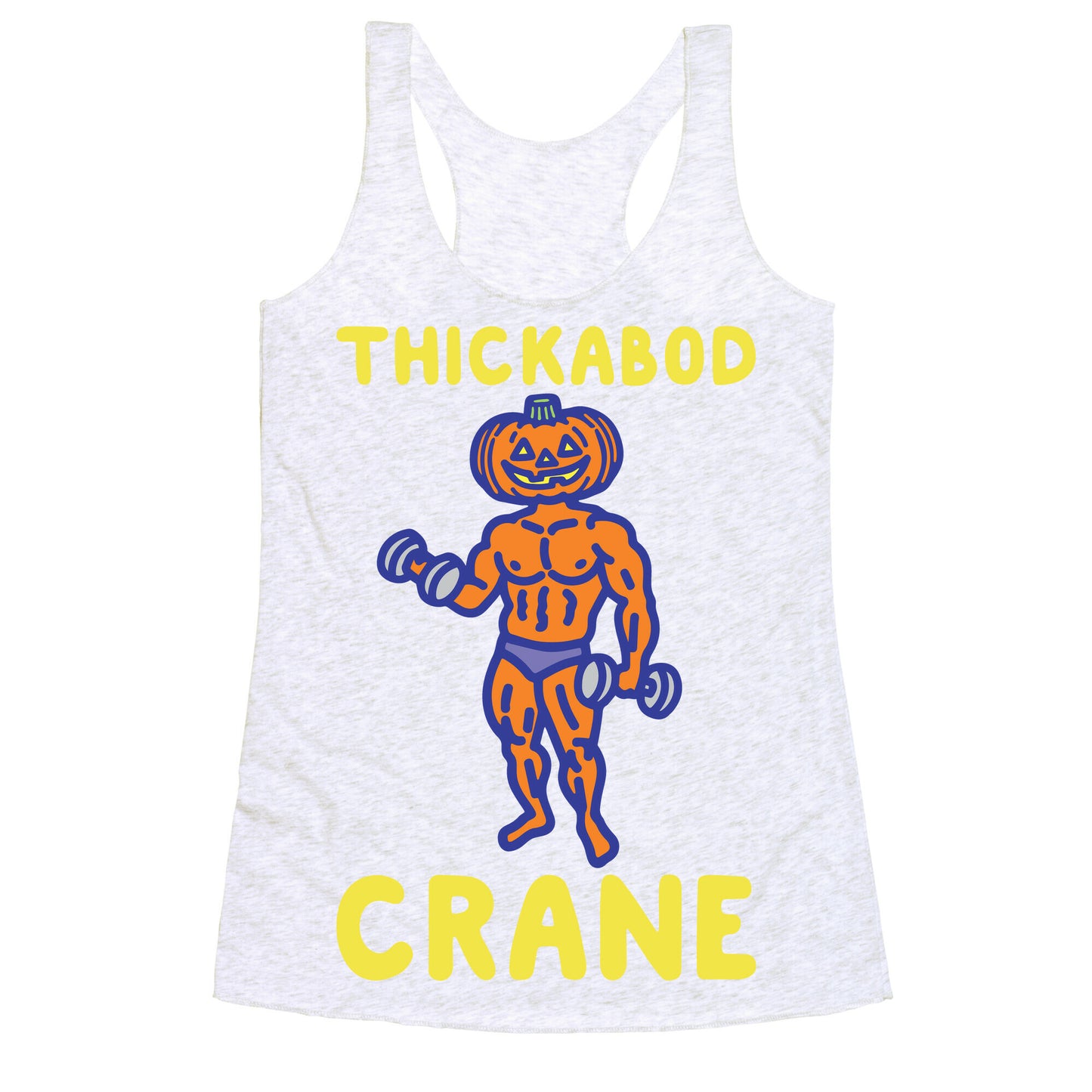 Thickabod Crane Parody White Print Racerback Tank