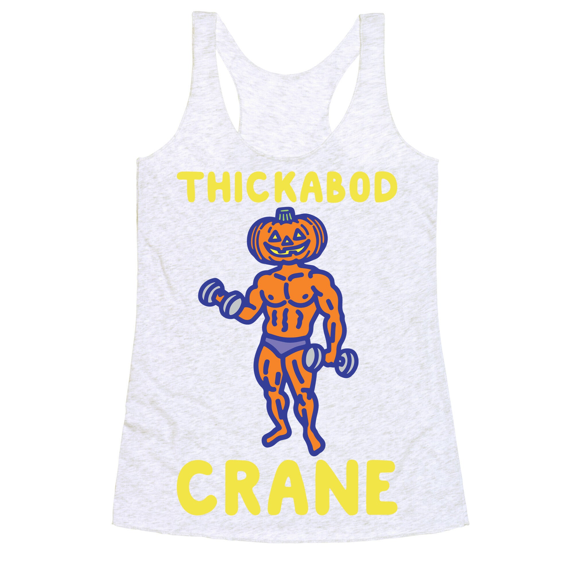 Thickabod Crane Parody White Print Racerback Tank