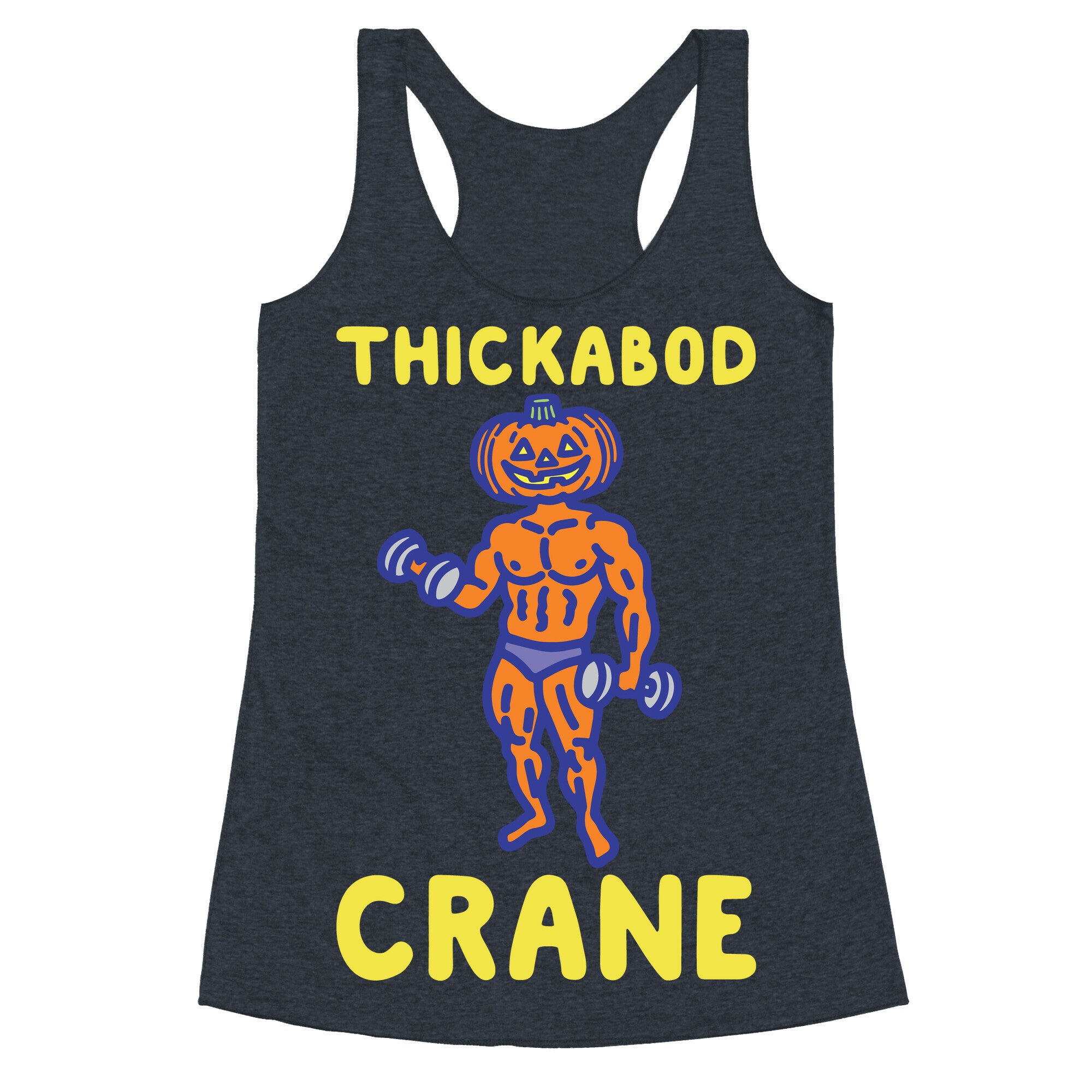 Thickabod Crane Parody White Print Racerback Tank