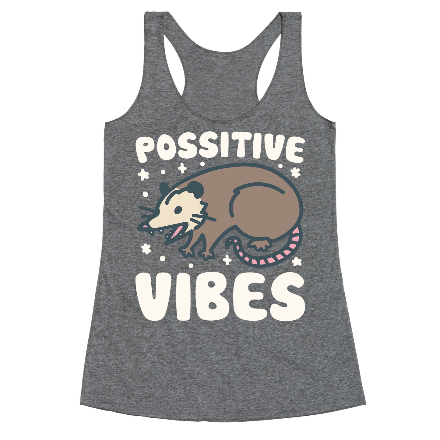 Possitive Vibes Opossum White Print Racerback Tank