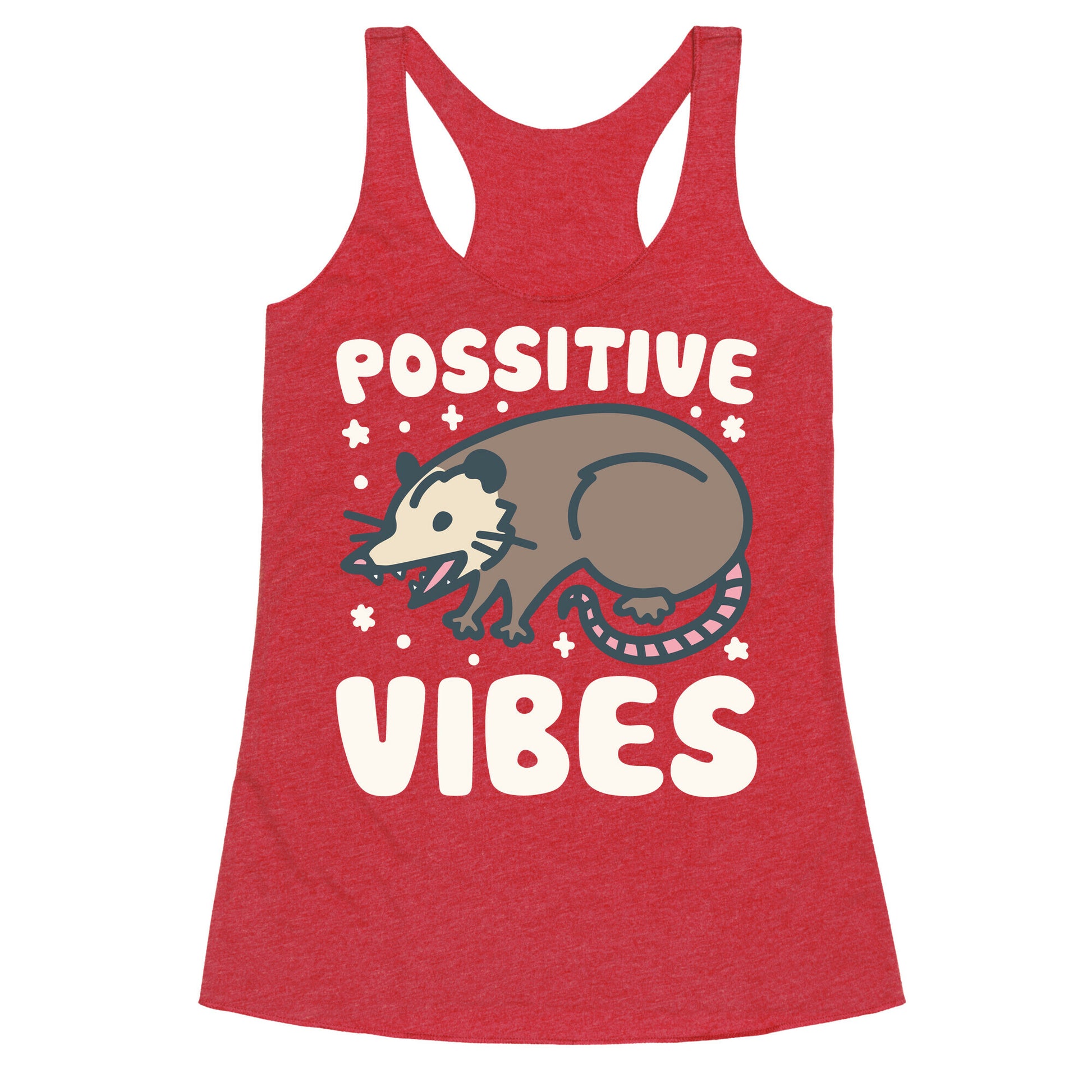 Possitive Vibes Opossum White Print Racerback Tank