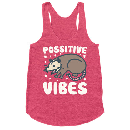 Possitive Vibes Opossum White Print Racerback Tank