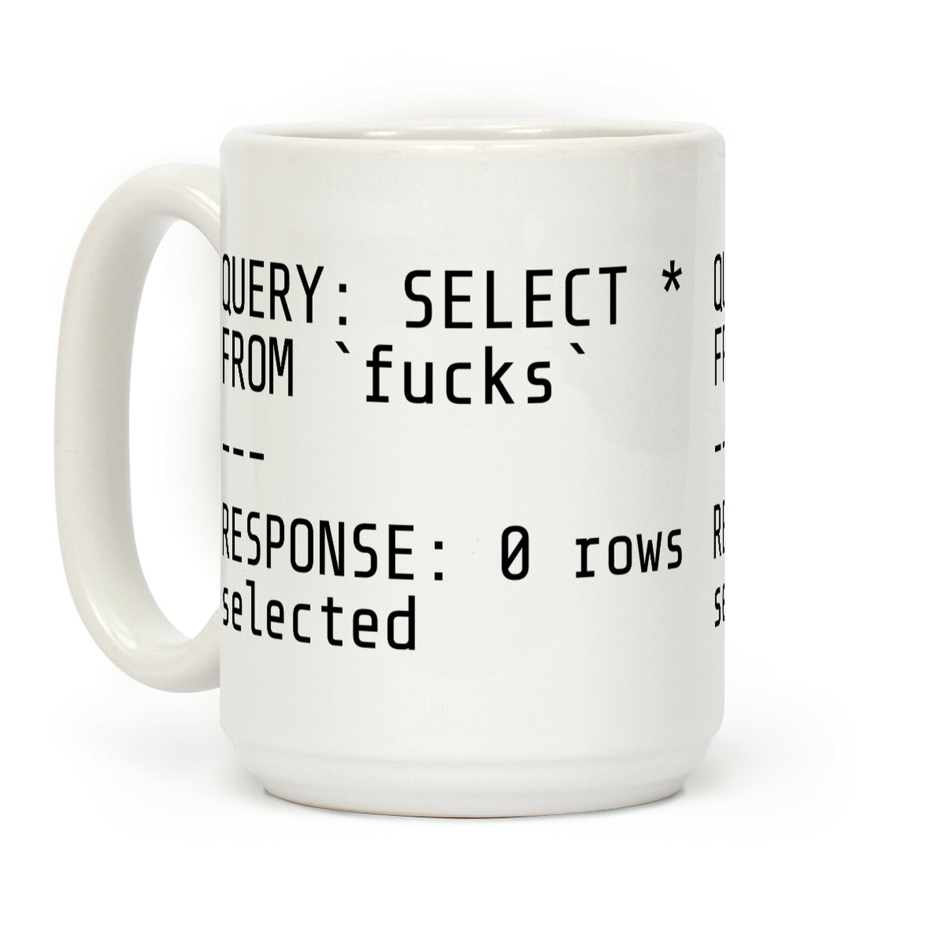 QUERY: SELECT* FROM 'F***s' -- RESPONSE: 0 rows selected Coffee Mug