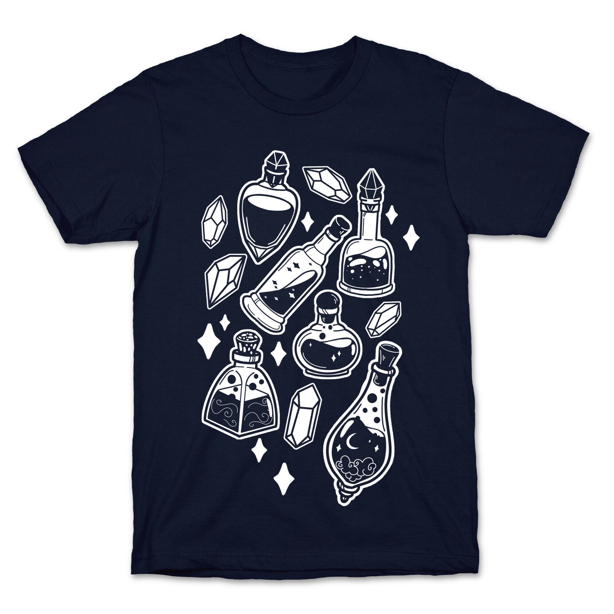 White On Black Potions Pattern T-Shirt