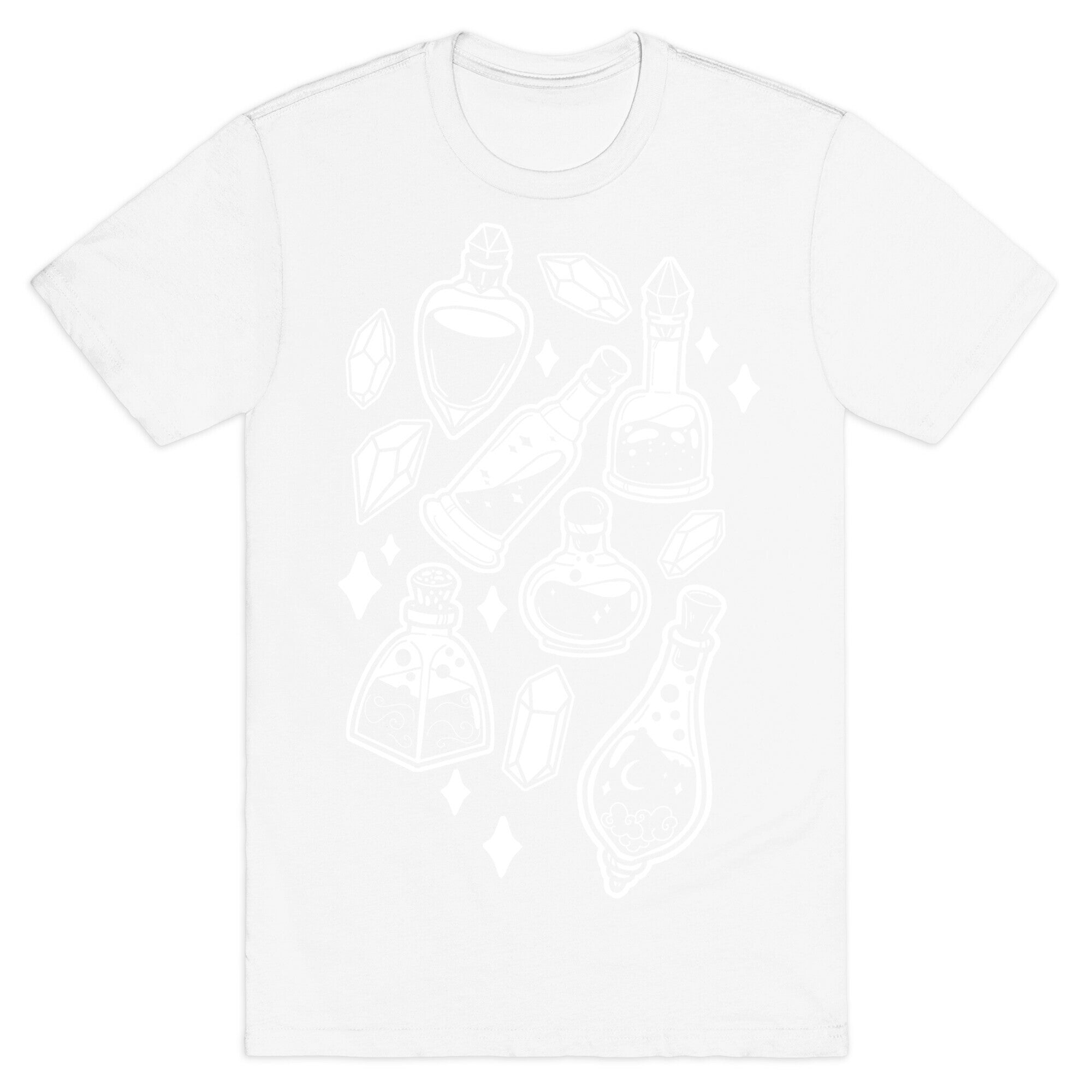 White On Black Potions Pattern T-Shirt