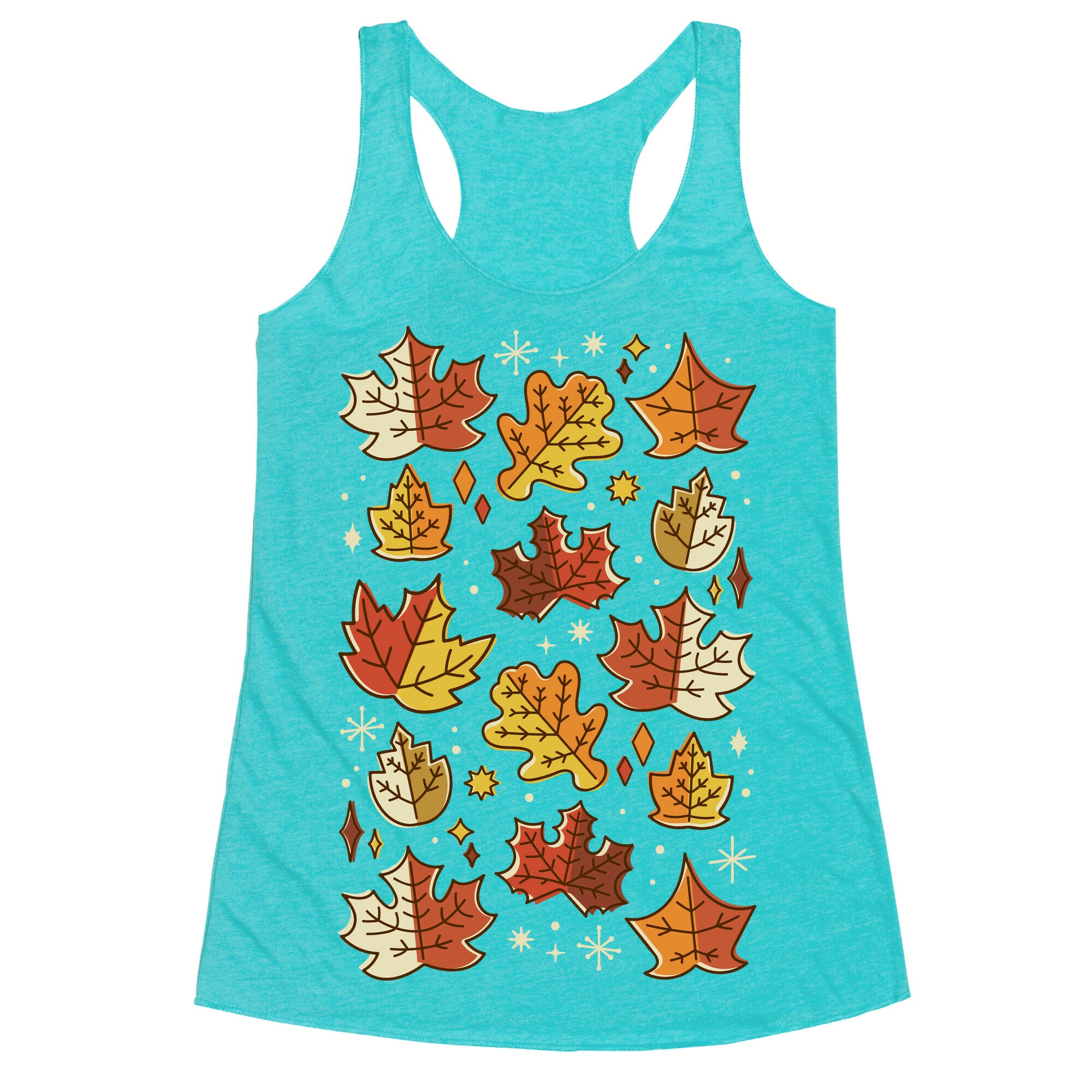 Mid Century Modern Fall Leaves Racerback Tank