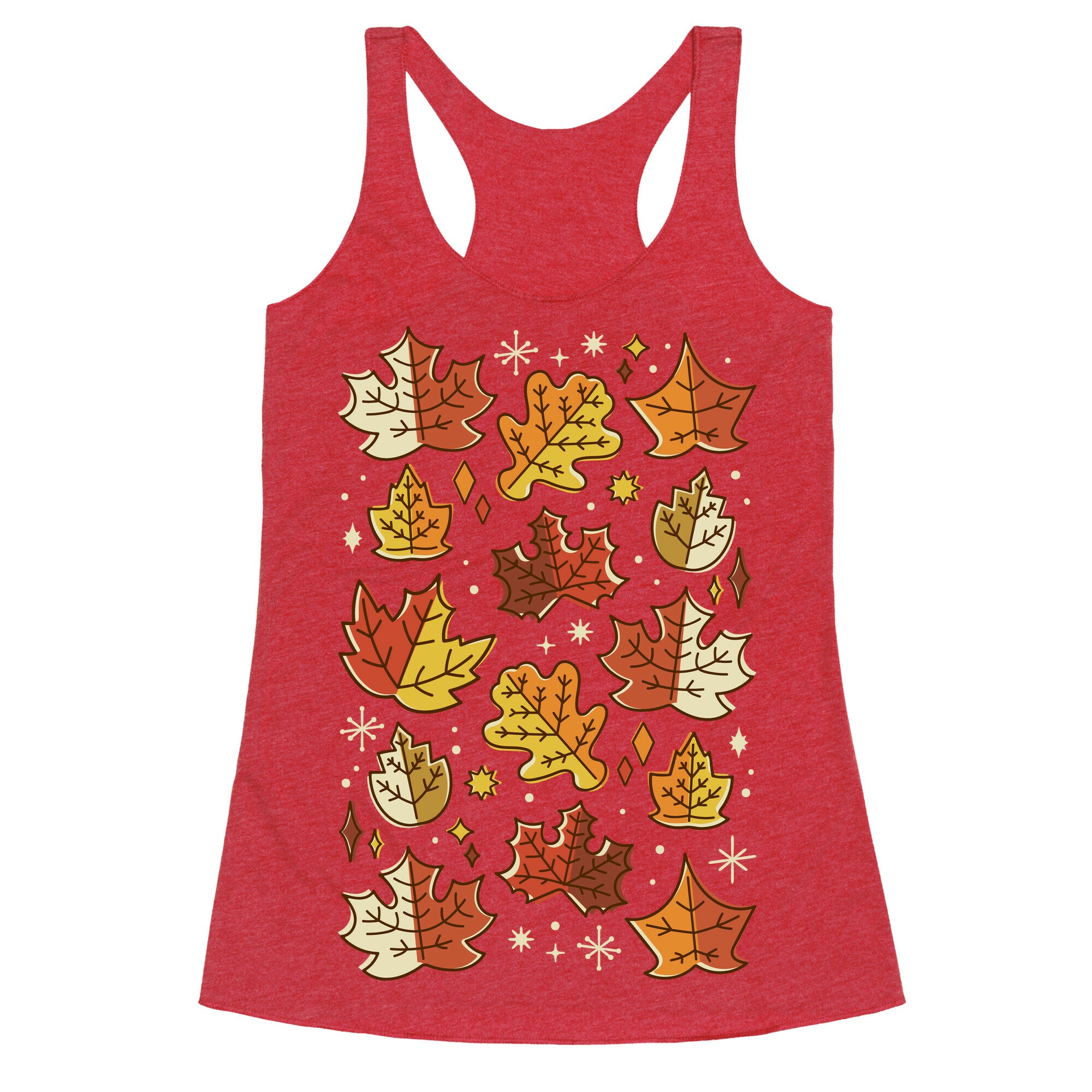 Mid Century Modern Fall Leaves Racerback Tank