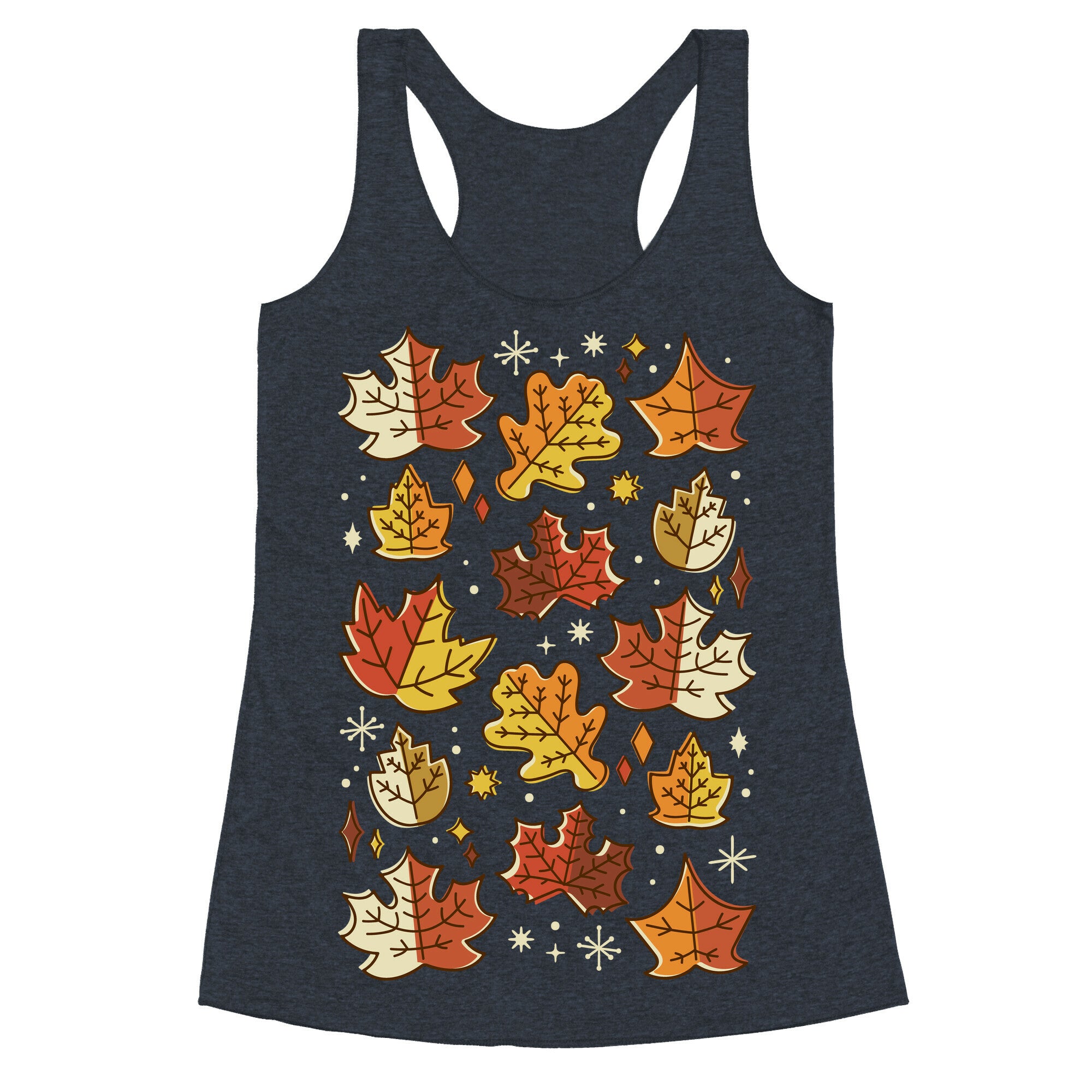 Mid Century Modern Fall Leaves Racerback Tank