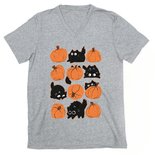 Pumpkin Cats V-Neck