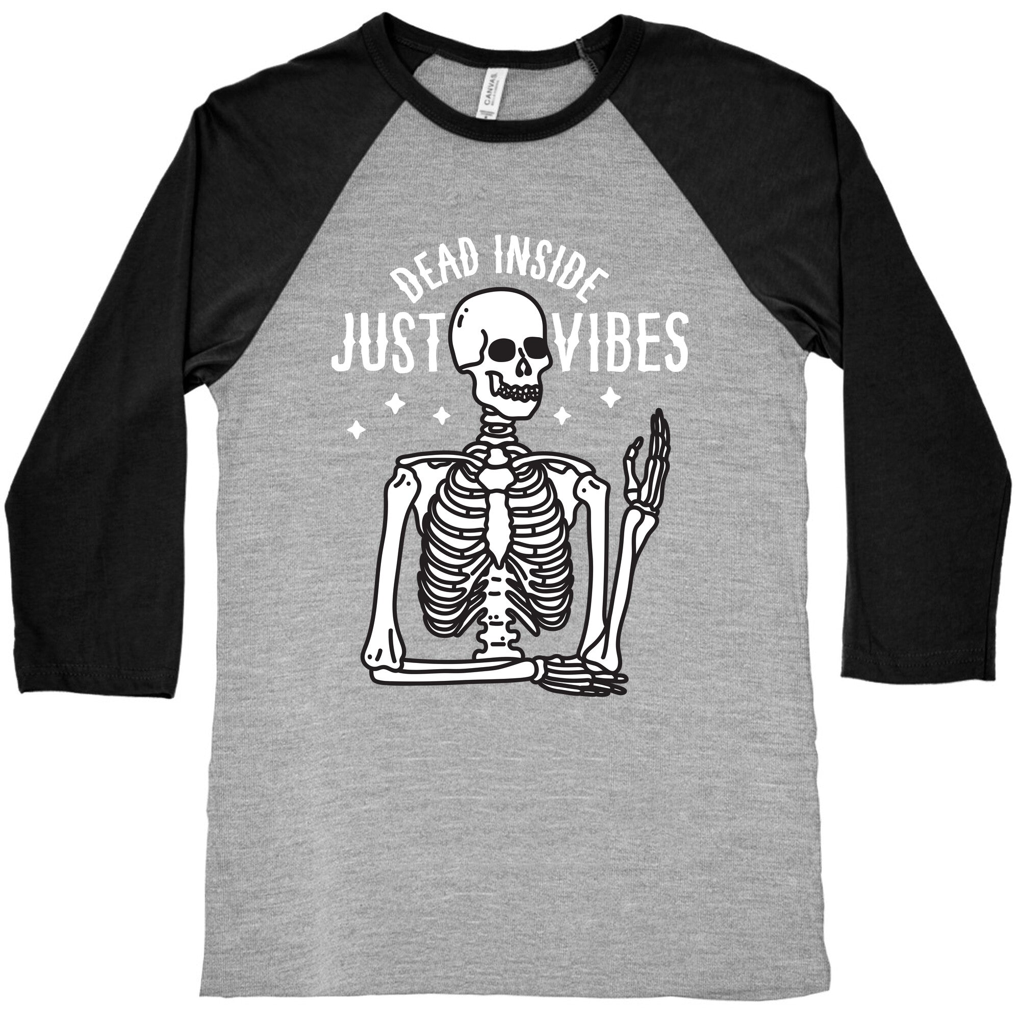 Dead Inside Just Vibes Skeleton Baseball Tee