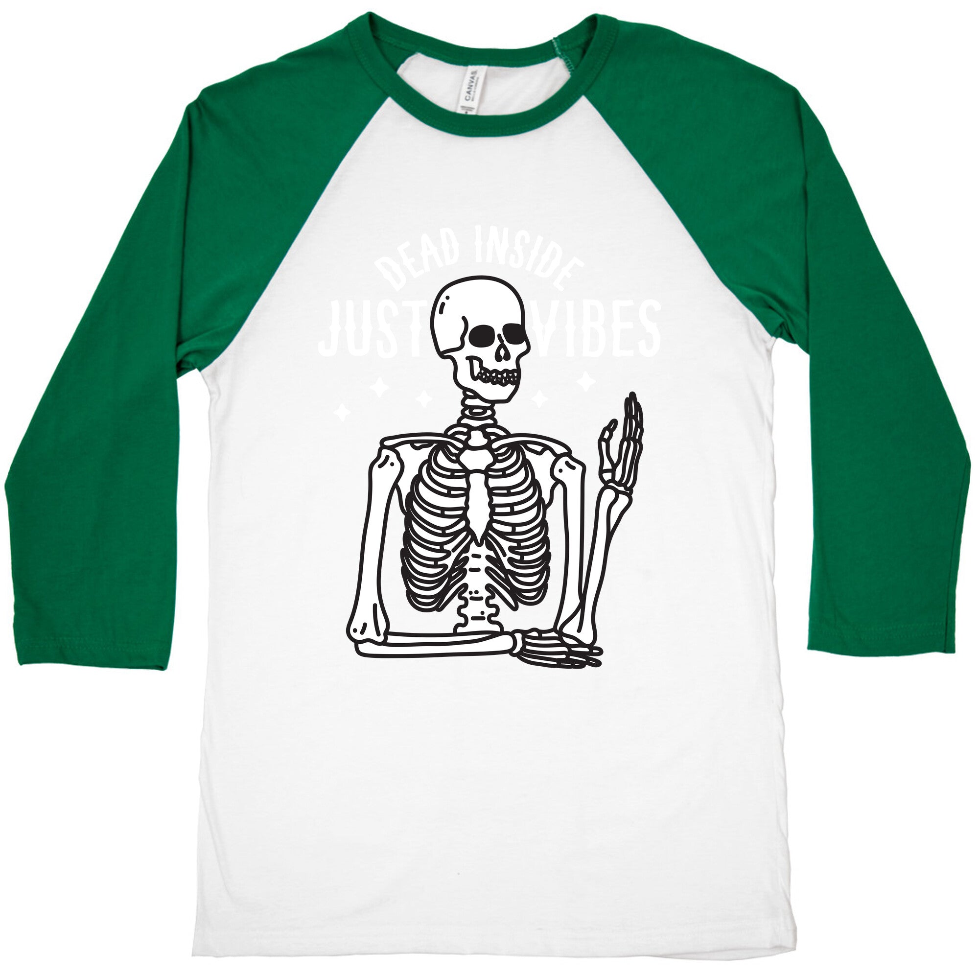 Dead Inside Just Vibes Skeleton Baseball Tee