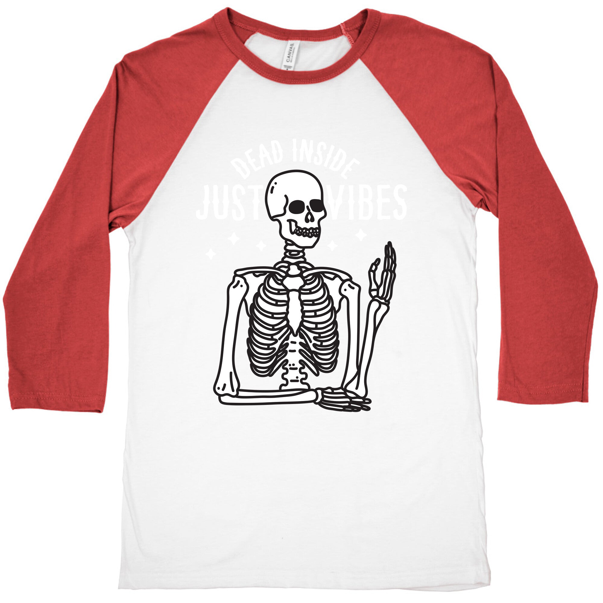Dead Inside Just Vibes Skeleton Baseball Tee