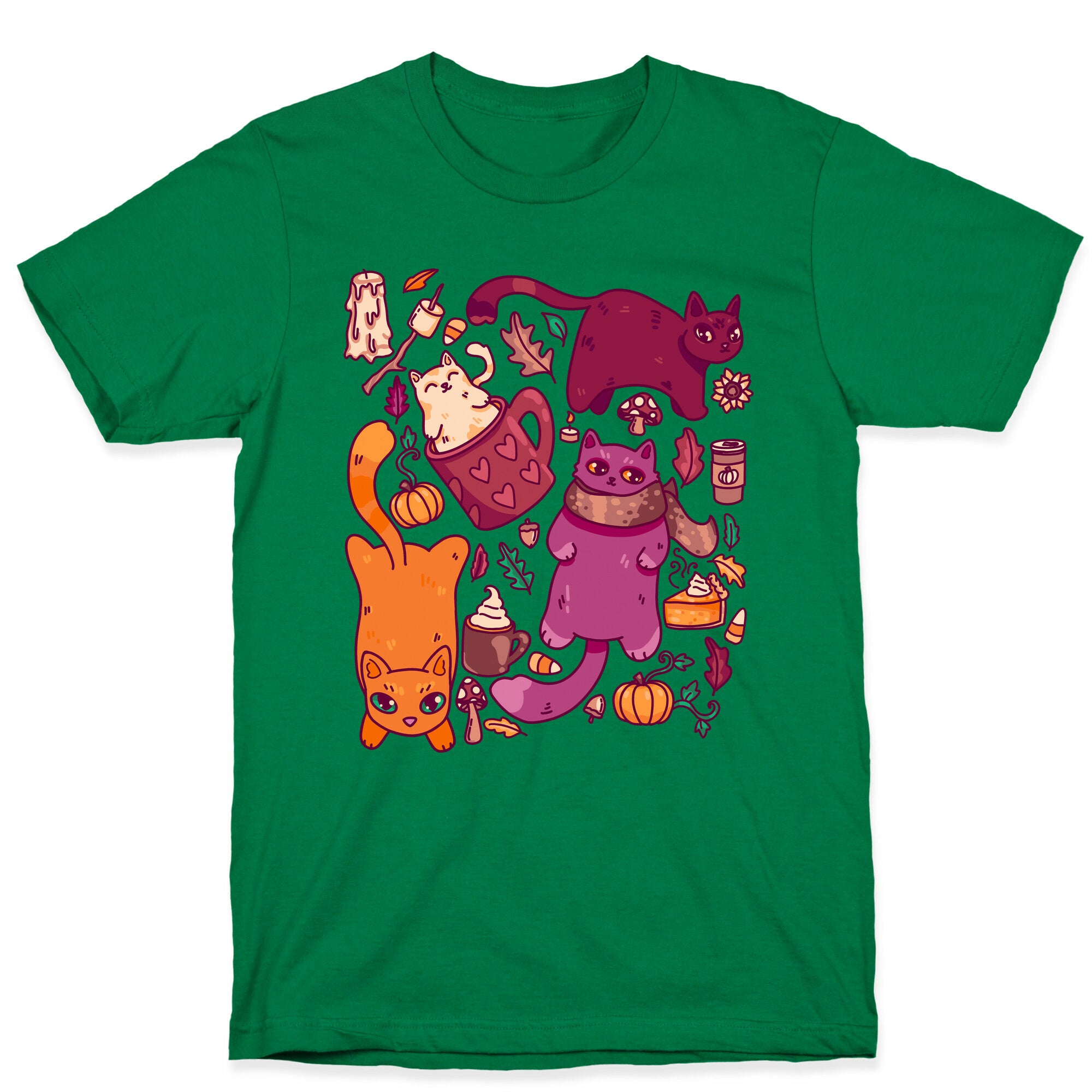 Fall Cats Pattern T-Shirt