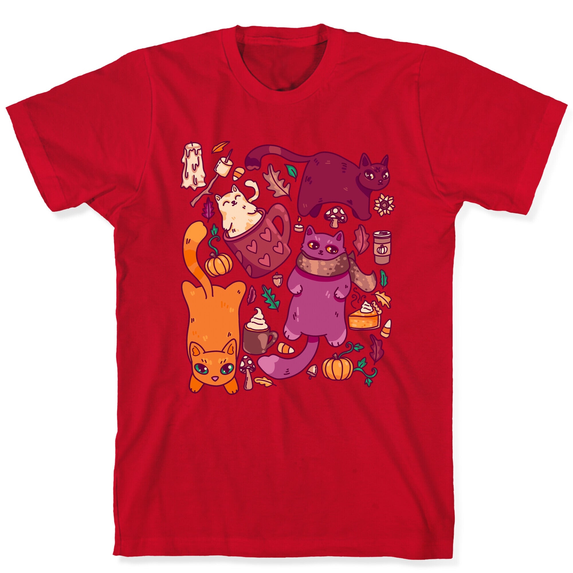 Fall Cats Pattern T-Shirt