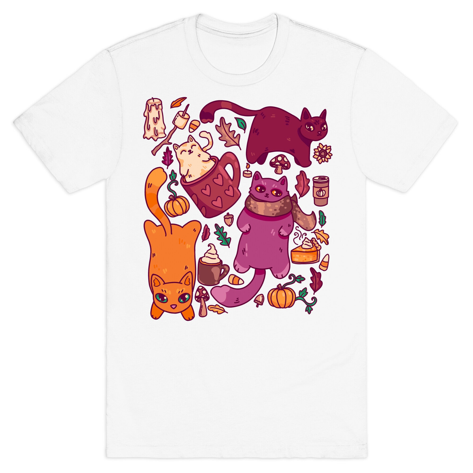 Fall Cats Pattern T-Shirt