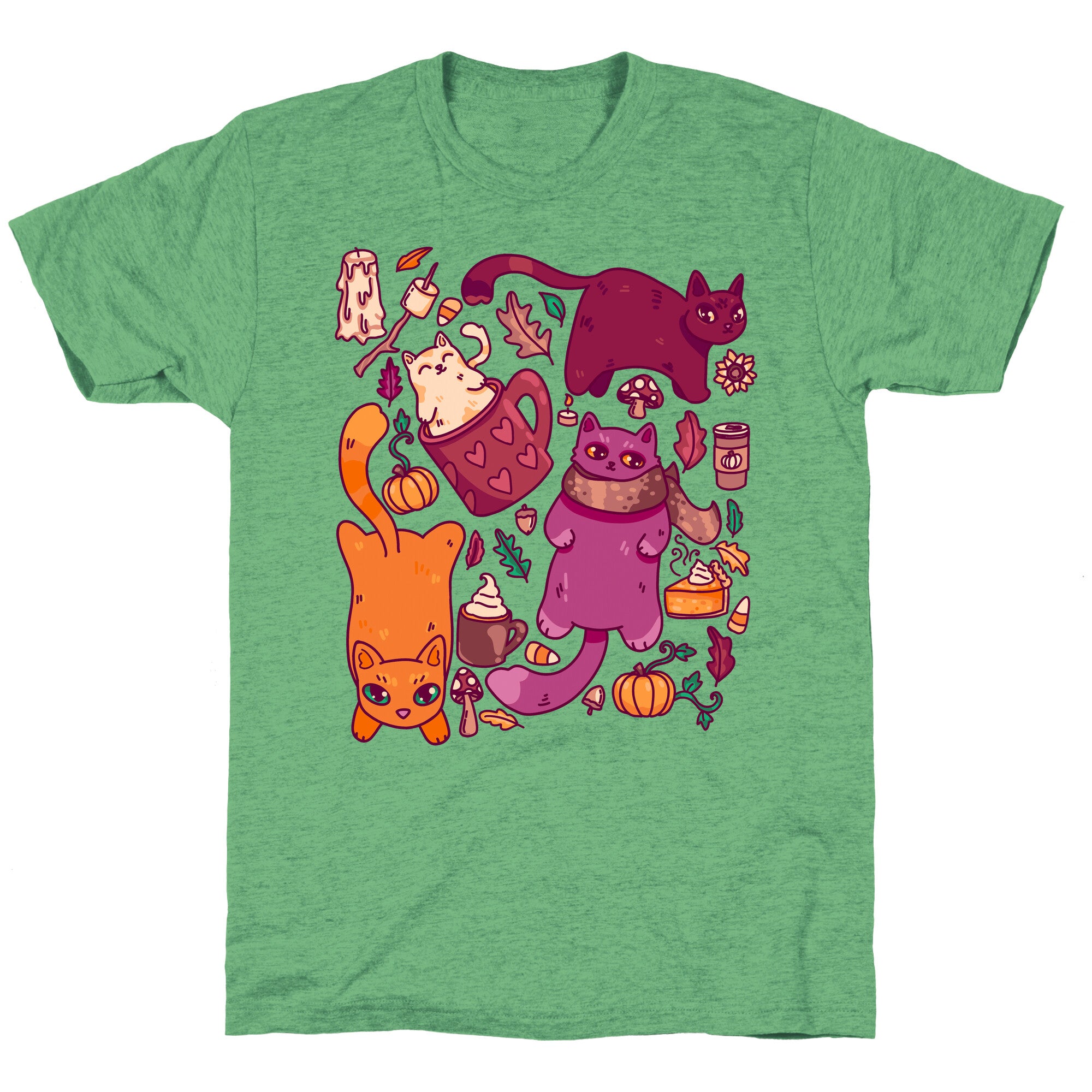 Fall Cats Pattern Unisex Triblend Tee