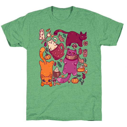 Fall Cats Pattern Unisex Triblend Tee