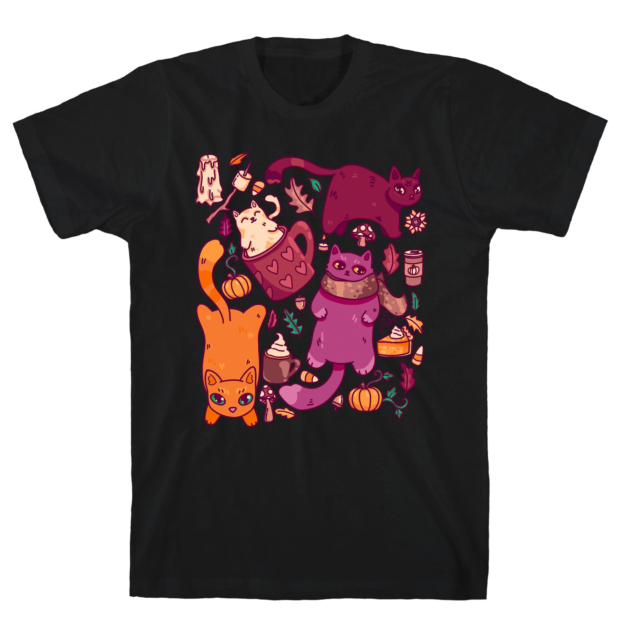 Fall Cats Pattern T-Shirt