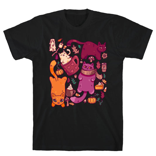 Fall Cats Pattern T-Shirt