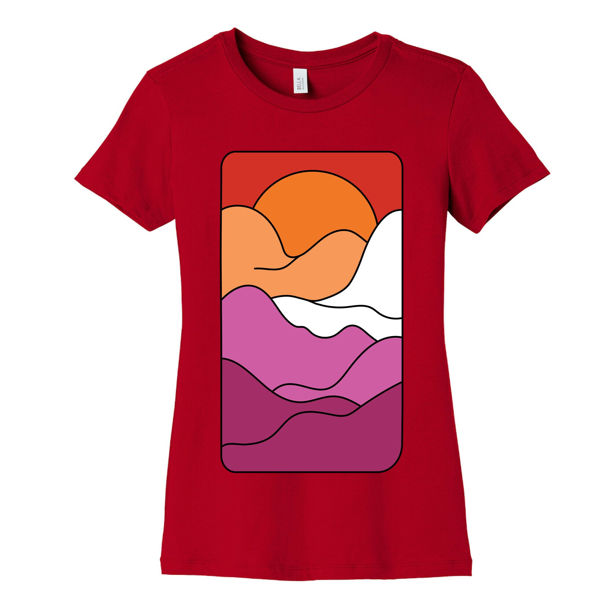 Groovy Pride Flag Landscapes: Lesbian Flag Women's Cotton Tee