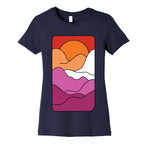Groovy Pride Flag Landscapes: Lesbian Flag Women's Cotton Tee