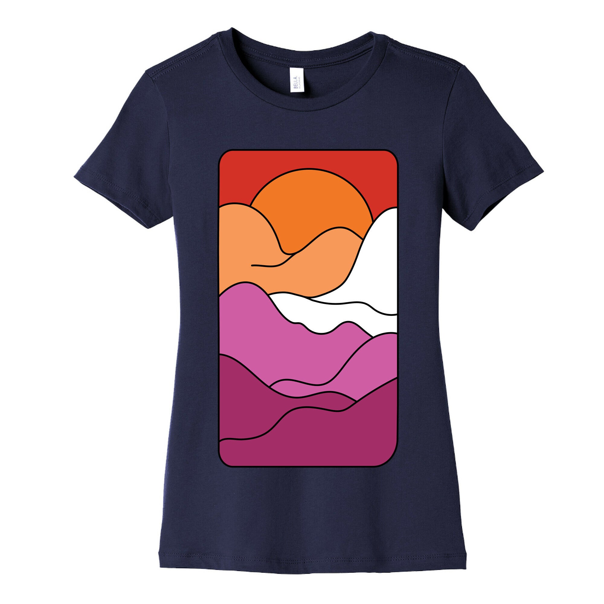 Groovy Pride Flag Landscapes: Lesbian Flag Women's Cotton Tee